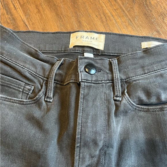 FRAME High Rise Le Nouveau Straight Leg Denim Distressed Black Raw Hem | 25 - Picture 11 of 11